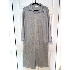 Miss Elaine Women's Zip-Front Robe Gray Size L Ankle-Length Long Sleeve Warm
